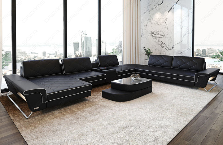 Leder Wohnlandschaft Bari XXL in schwarz-weiÃŸ