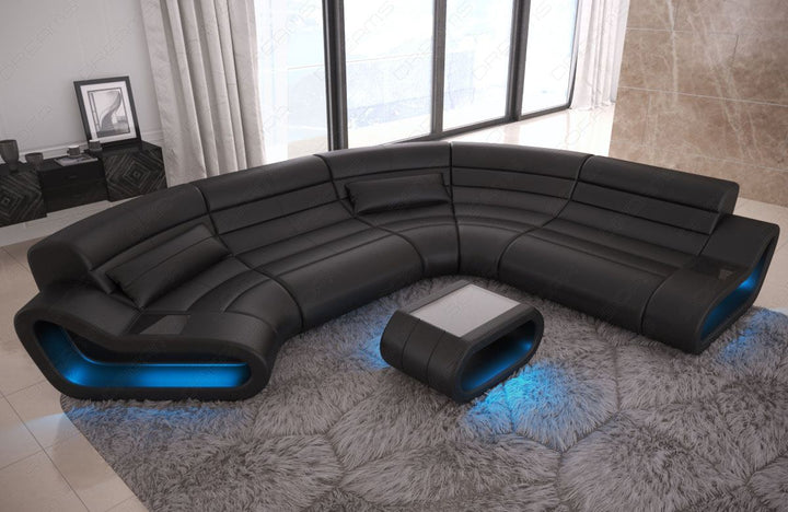 Leder Wohnlandschaft Concept C Form in schwarz mit LED Beleuchtung