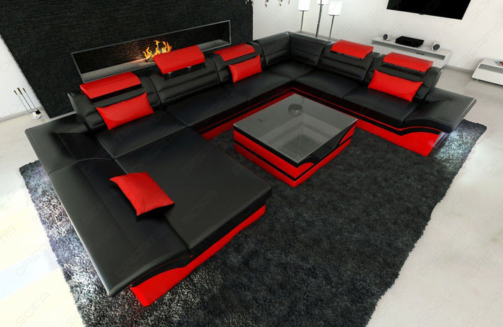 Designersofa Wohnlandschaft Enzo XXL in schwarz-rot