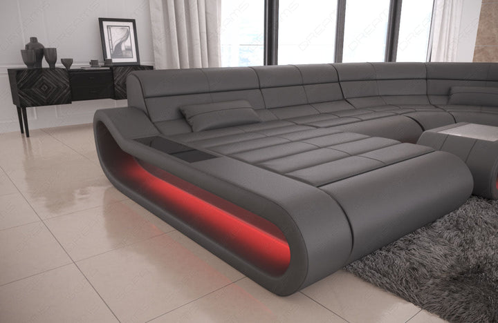 Leder Sofa Wohnlandschaft Concept XXL mit Ottomane Leder in grau - Detailansicht der groÃŸen Armlehne