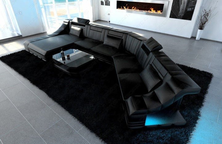 Luxus Echtleder-Wohnlandschaft in schwarz in schwarz-schwarz