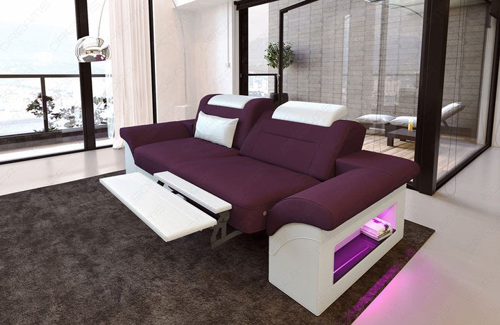 Polster Zweisitzer Sofa Monza LED in lila - Mineva13 - Die LED Beleuchtung, USB Anschluss und Relaxfunktion sind optional erhÃ¤ltlich. Bei weiteren Fragen kontaktieren Sie uns bitte.